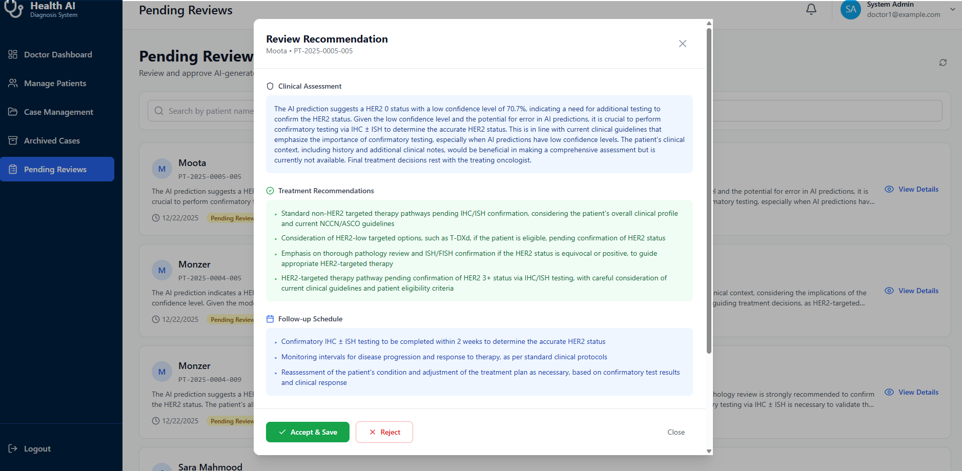 Clinician review of an LLM recommendation draft